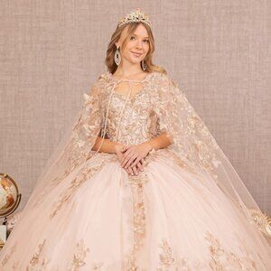 NEW LONG OFF SHOULDER SLEEVELESS DRESS WITH LACE UP BACK LONG MESH CAPE GL3104
